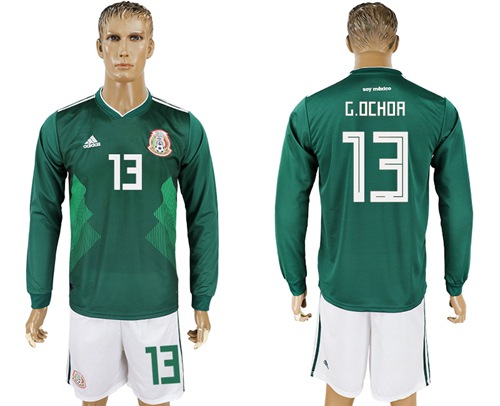 Mexico #13 G.Ochoa Home Long Sleeves Soccer Country Jersey - Click Image to Close